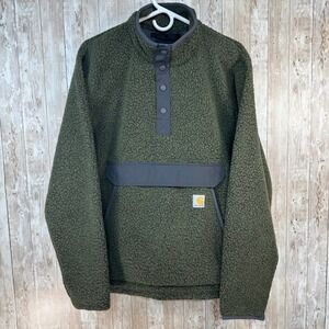 Carhartt Relaxed Fit Olive Green Sherpa Fleece Button Pullover Jacket Mens‎ M